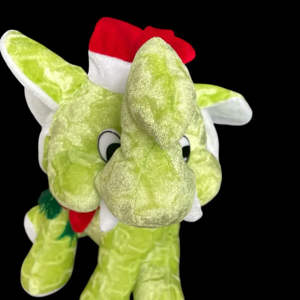 Christmas Elephant Plush Green Red Santa Hat Vintage Stuffed Animal Toy Bright